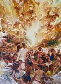 150の主題の芸術作品 Painting - 彼らに奉仕する天使たち カトリックキリスト教徒